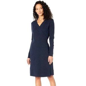 Prana Navy Blue Tencel Blend Surplice Neck Wrap Bryce Bluff Sweater Dress Size M